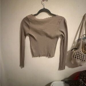 Forever 21 Taupe Ribbed Long Sleeve Crop Top